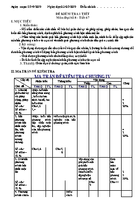 Giáo án Đại số Lớp 8 - Tiết 67 Kiểm tra 1 tiết - Năm học 2018-2019